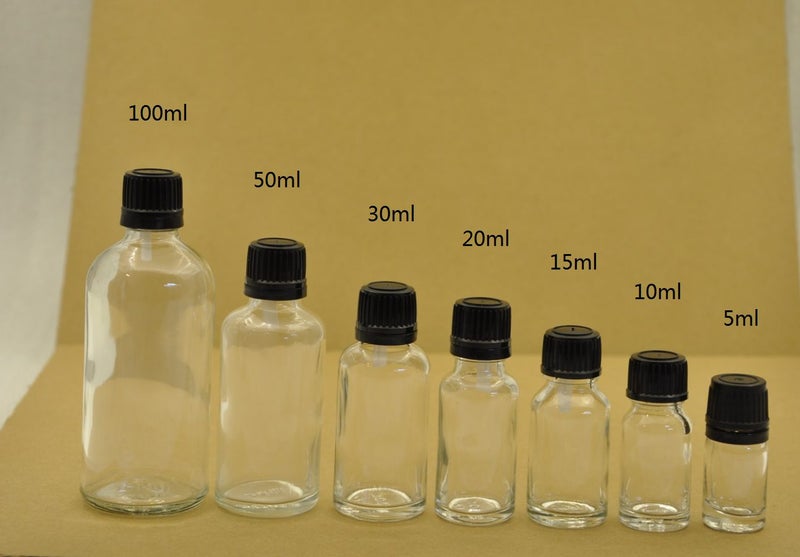 5ml 10ml 15ml 20ml 30ml 50ml 100ml glass CLEAR bottle w dripulator cap 1pc Carousel 1