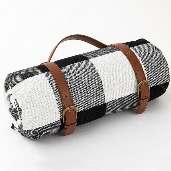 NEW Portable 3-Layer Outdoor Picnic Blanket-Black And White Plaid - 200 X 200CM Carousel 1