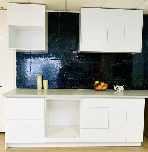 Kitchen cabinets Recessed Handles in White finish (45 degree bevel edge) Carousel 1
