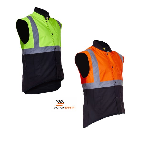 Caution Oilskin DN Sleeveless Vest - Orange or Yellow - Sizes S to 7XL Carousel 1