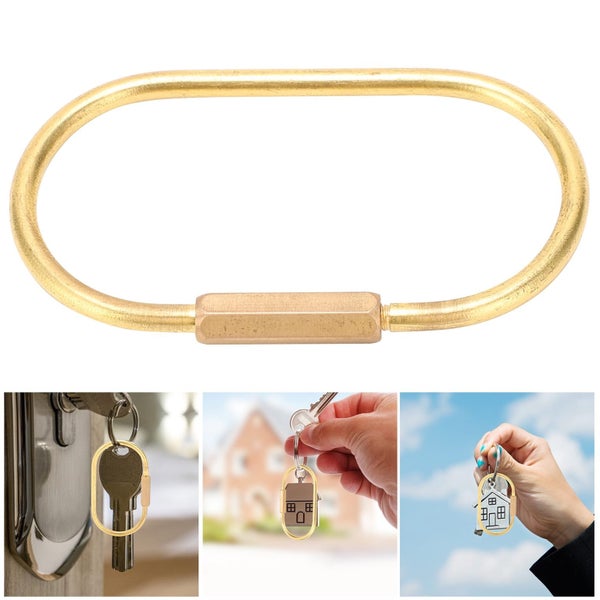 Outdoor Brass Screw Lock Clip Key Chain Ring Retro Oval-Shaped Keychain Carousel 1