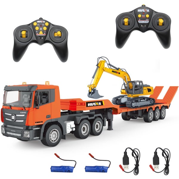 RC Semi Truck & Excavator Toy Set 2.4Ghz Remote Control Flatbed Truck Carousel 1