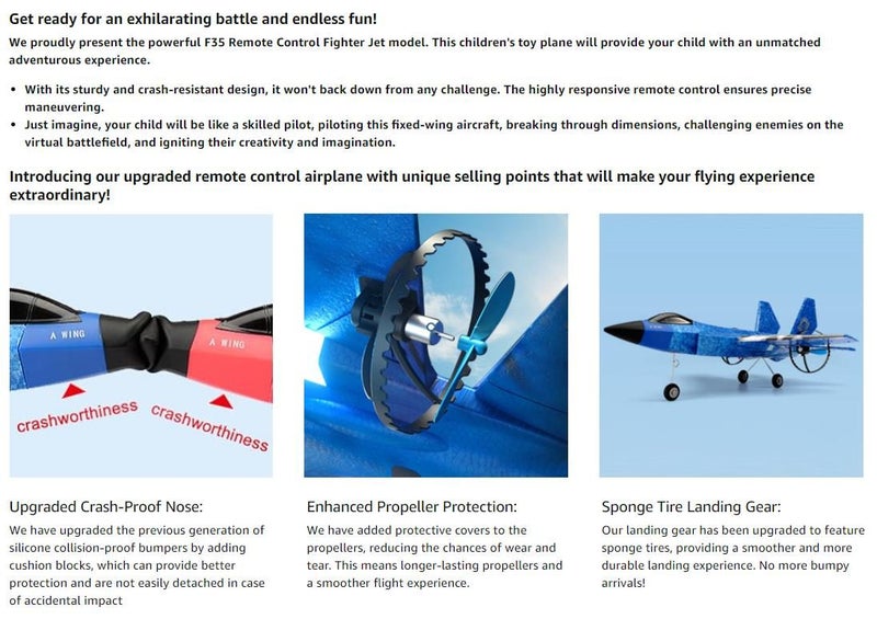 RC Airplane F-35 Jet Plane 2 CH Easy to Fly for Kids Beginners (Blue) Carousel 2
