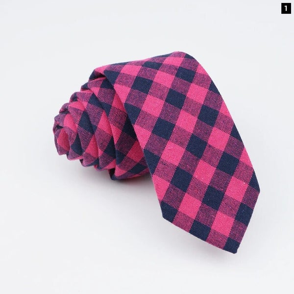 Mens Soft Cotton Striped Plaid Tie Blue Pink Business Wedding Accessory Carousel 1