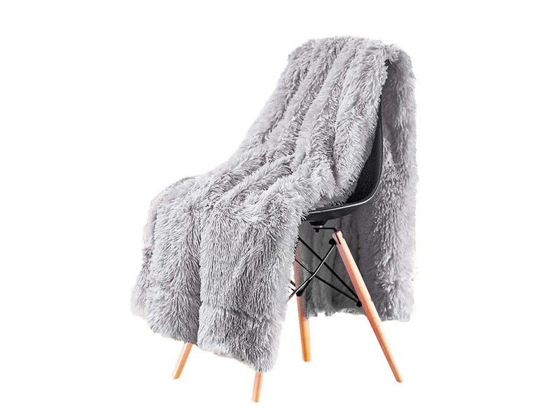 160x200cm Super Soft Faux Fur Throw Blanket Double-Sided Shaggy Blanket - Grey Carousel 1