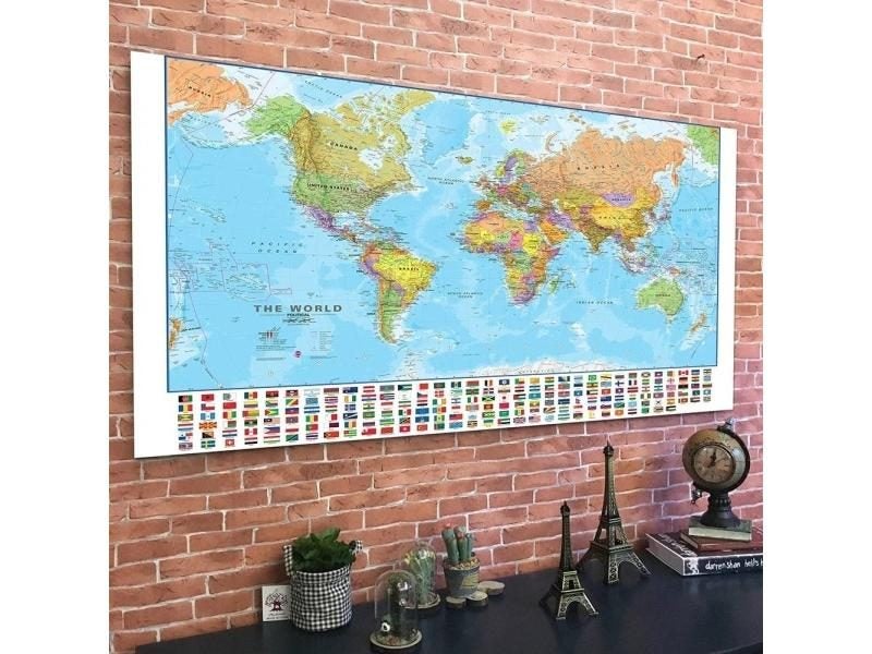 150x100cm The World Map With Country Flags Non-woven Painting Wall Art Poster Carousel 1