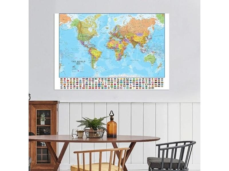 150x100cm World Map With Country Flags Non-woven Painting Poster For Office Carousel 1