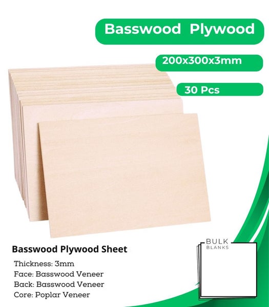 Bulk Blanks- Basswood Plywood 3mm Sheets 200x300 for Laser 30 Pcs Carousel 1