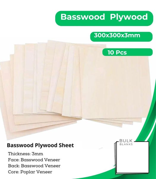 Bulk Blanks- Basswood Plywood 3mm Sheets 300x300 for Laser 10 pcs Carousel 1