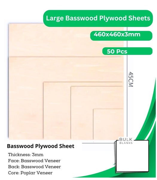 Bulk Blanks- Large Basswood Plywood Sheets 3mmx460x460mm for Laser- 50 pcs Box Carousel 1