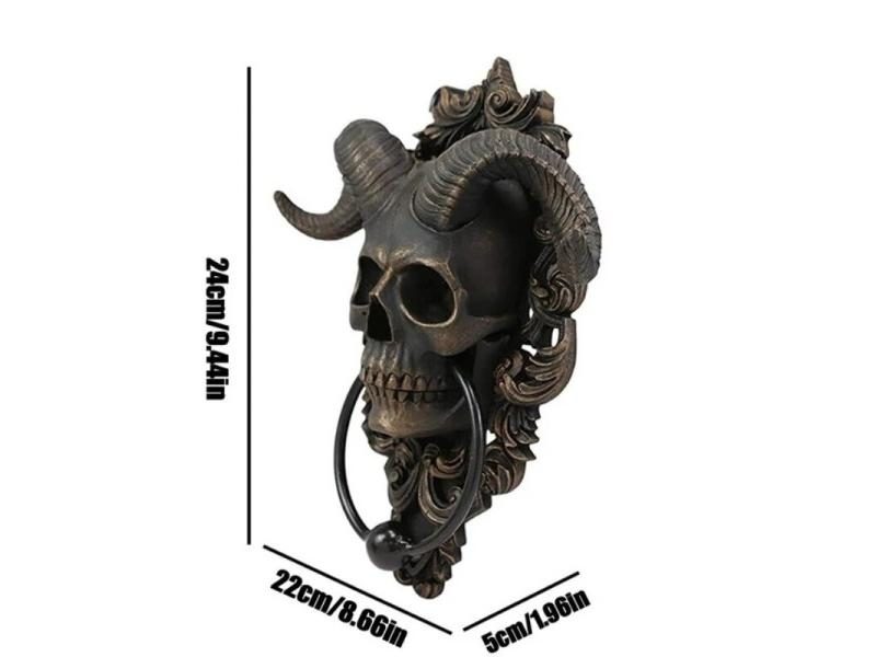 Modern Art Door Ring Hell Demon Horned Skull Hanging Knocker Gothic Heavy Duty Carousel 1