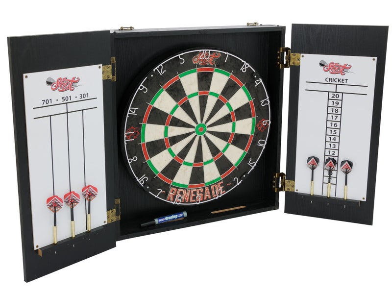 RENEGADE Dartboard & Cabinet Set - 18" Tournament Size + 6 Darts Carousel 1
