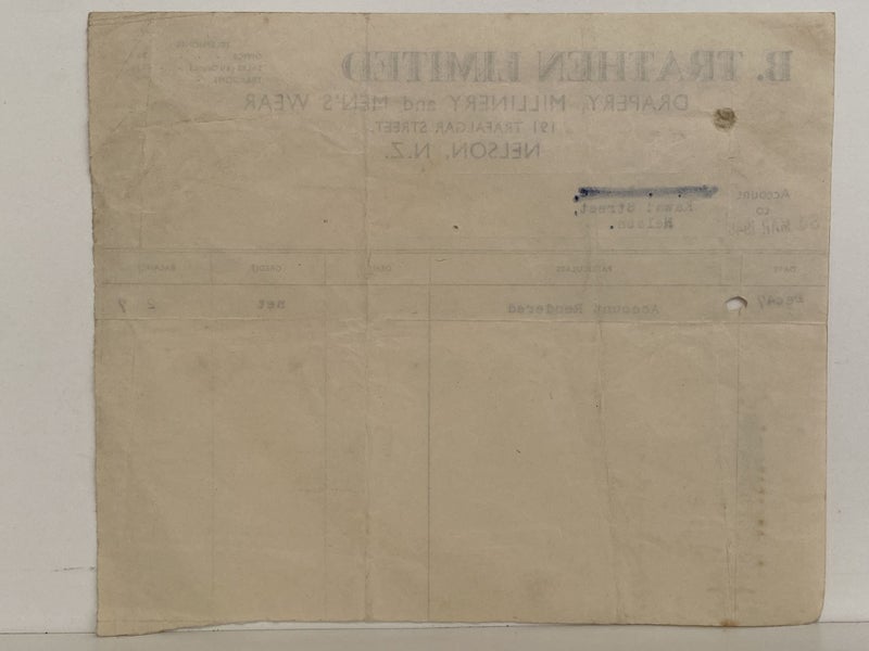 VINTAGE INVOICE: B. Trathen Limited, Nelson – Drapery, Millinery, Mens Wear 1948 Carousel 3