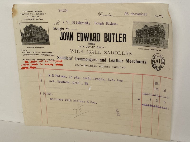 ANTIQUE INVOICE: John Edward Butler, Dunedin – Wholesale Saddlers 1905 (119yo) Carousel 2
