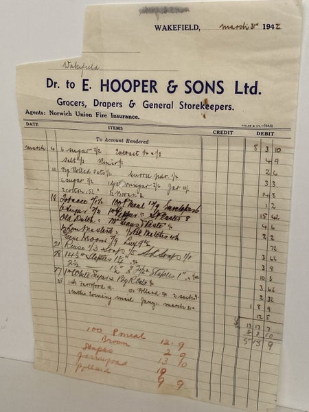 VINTAGE INVOICE: E. Hooper & Sons Ltd. Wakefield – Grocers 1942 Carousel 2