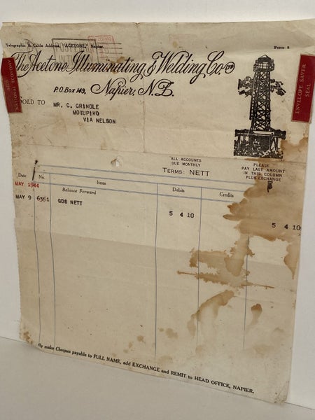 VINTAGE INVOICE: The Acetone Illuminating & Welding Co. Napier 1944 Carousel 2