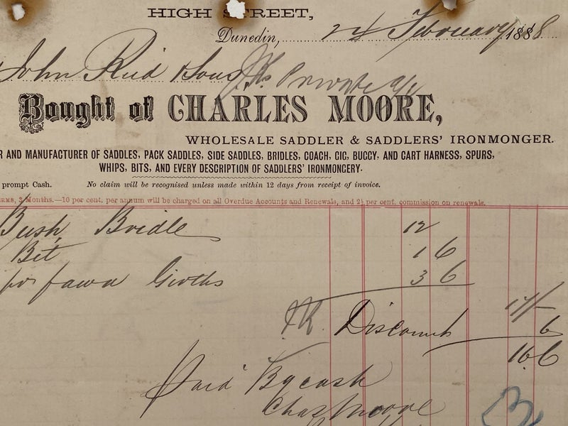 ANTIQUE INVOICE: Charles Moore, Dunedin – Wholesale Saddler 1888 (136yo) Carousel 1