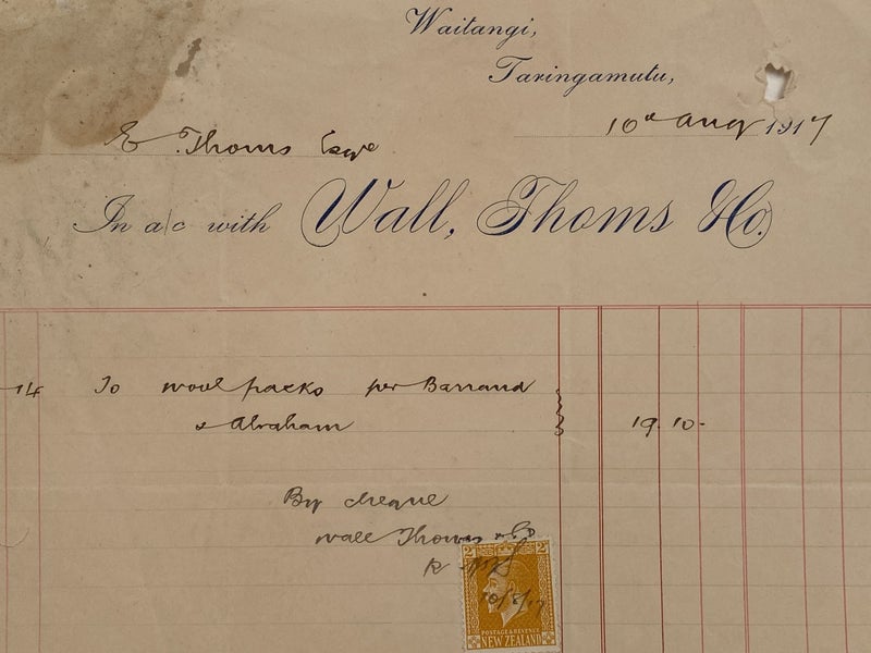 ANTIQUE INVOICE: Wall, Thoms & Co. - Waitangi 1917 (107 yo) Carousel 1
