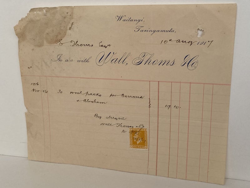 ANTIQUE INVOICE: Wall, Thoms & Co. - Waitangi 1917 (107 yo) Carousel 2