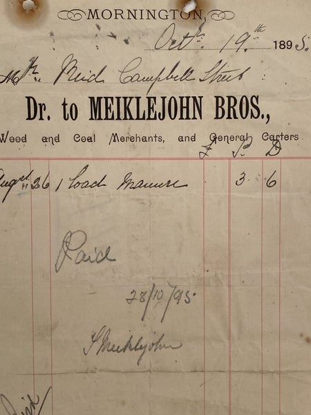 ANTIQUE INVOICE: Meiklejohn Bros. – Wood & Coal Merchants 1895 (129yo) Carousel 1