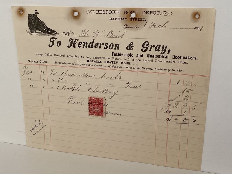 ANTIQUE INVOICE: Henderson & Gray, Dunedin – Bootmakers 1901 (123 yo) Carousel 2