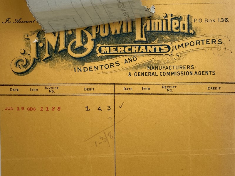 VINTAGE INVOICE / RECEIPT: J. M. Brown Ltd, Invercargill – Merchants 1934 Carousel 1