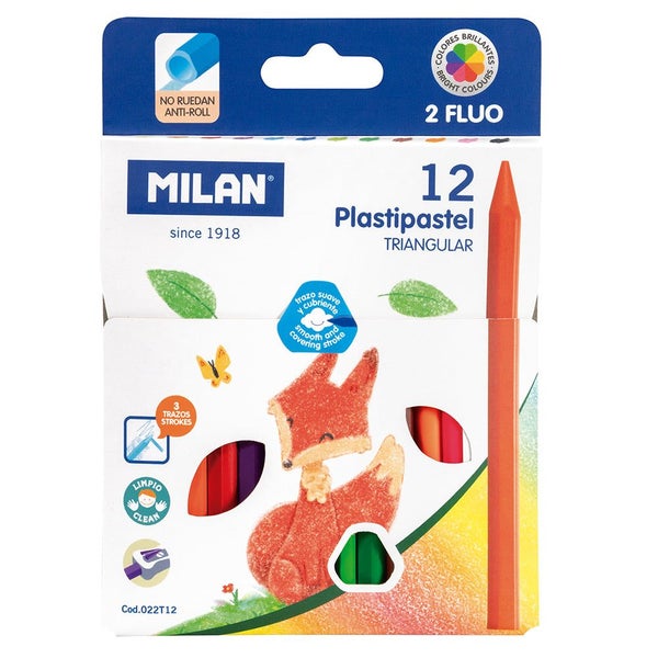 Milan Plastipastel Triangular Pack 12 Assorted Colours Carousel 1