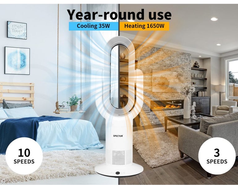 Spector Heater Bladeless Fan Airflow Timer Remote Control Oscillating Low DB Carousel 2