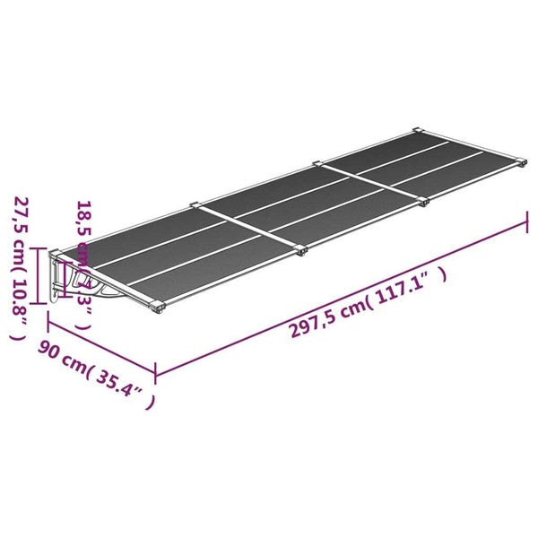 vidaXL Door Canopy Black 297.5x90 cm Polycarbonate Carousel 6