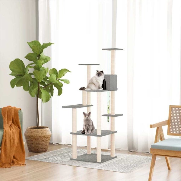vidaXL Cat Tree with Sisal Scratching Posts Light Grey 153 cm Carousel 1