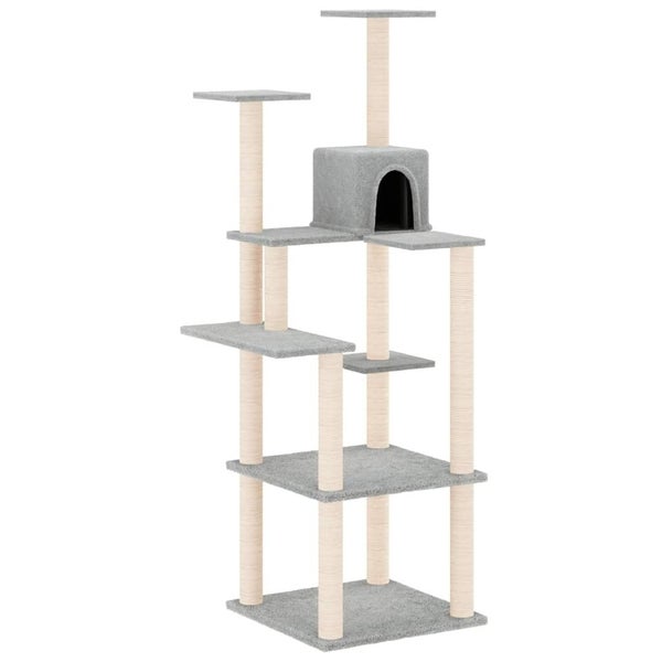 vidaXL Cat Tree with Sisal Scratching Posts Light Grey 153 cm Carousel 2