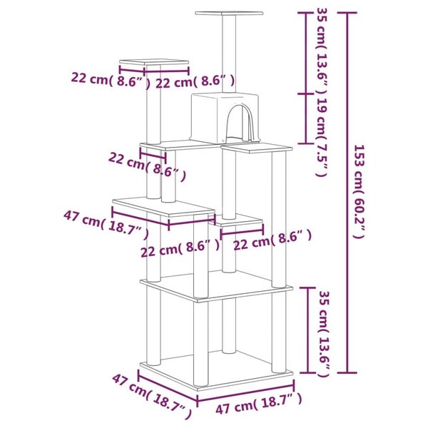 vidaXL Cat Tree with Sisal Scratching Posts Light Grey 153 cm Carousel 7