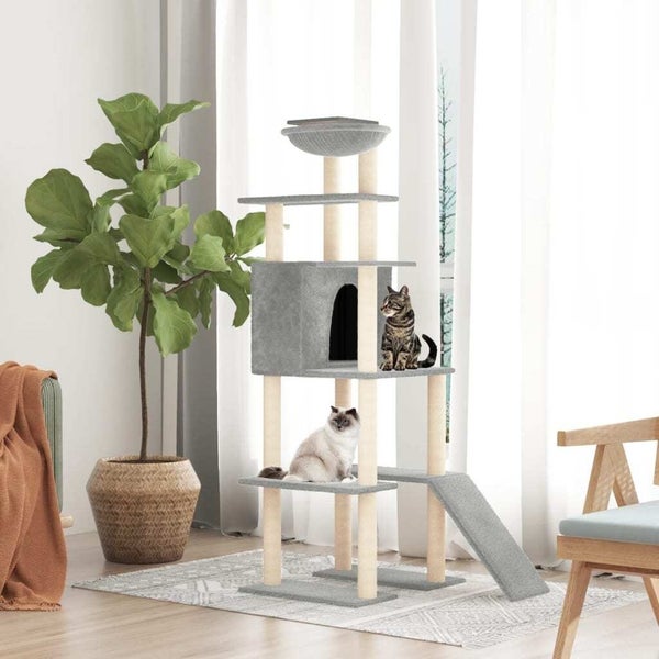 vidaXL Cat Tree with Sisal Scratching Posts Light Grey 166 cm Carousel 1
