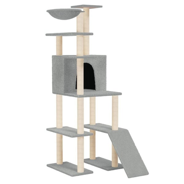 vidaXL Cat Tree with Sisal Scratching Posts Light Grey 166 cm Carousel 2