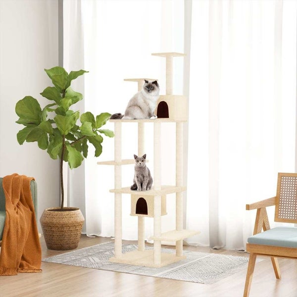vidaXL Cat Tree with Sisal Scratching Posts Cream 176 cm Carousel 1
