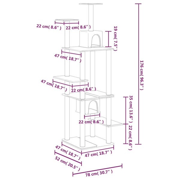 vidaXL Cat Tree with Sisal Scratching Posts Cream 176 cm Carousel 7