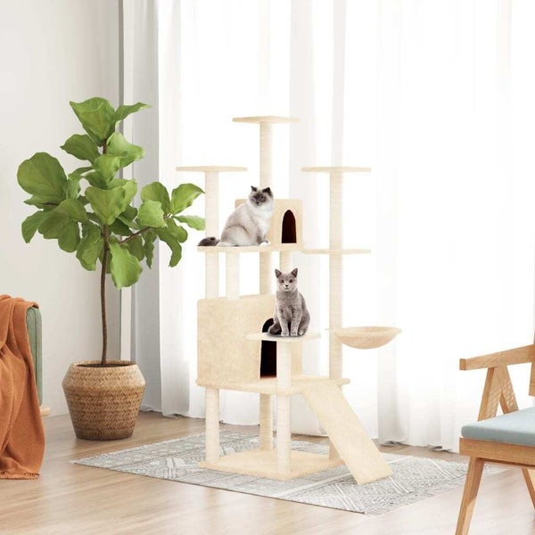 vidaXL Cat Tree with Sisal Scratching Posts Cream 154 cm Carousel 1