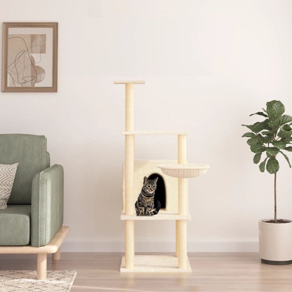 vidaXL Cat Tree with Sisal Scratching Posts Cream 132 cm Carousel 1