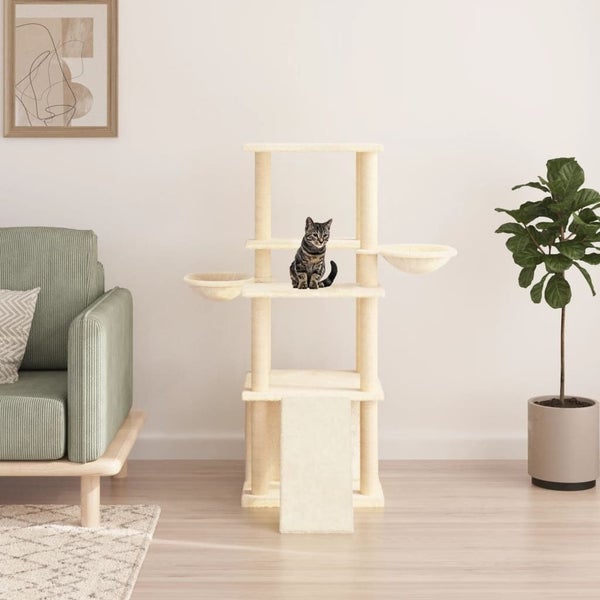 vidaXL Cat Tree with Sisal Scratching Posts Cream 133 cm Carousel 1