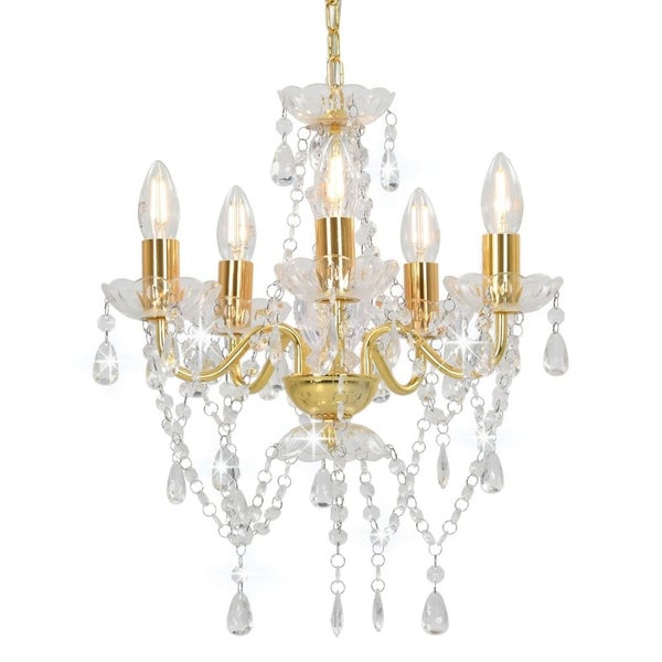Chandelier with Crystal Beads Golden Round 5 x E14 Carousel 1
