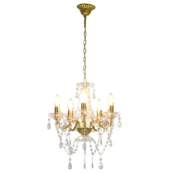 Chandelier with Crystal Beads Golden Round 5 x E14 Carousel 2