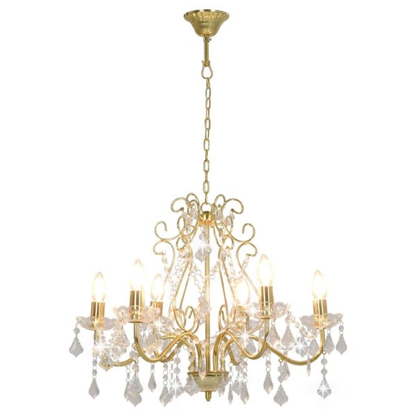 vidaXL Chandelier with Crystal Beads Golden Round 6 x E14 Carousel 2