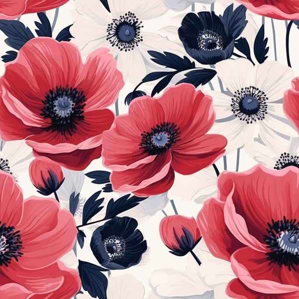 ON SALE FREE SHIPPING - Canvas Art Print - Flower Poppies Seamless Pattern Carousel 1