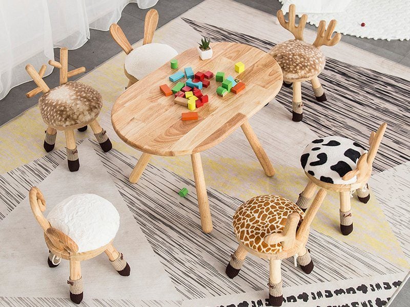 Kids Wooden Chair Footstool Stool - Goat Design Carousel 2