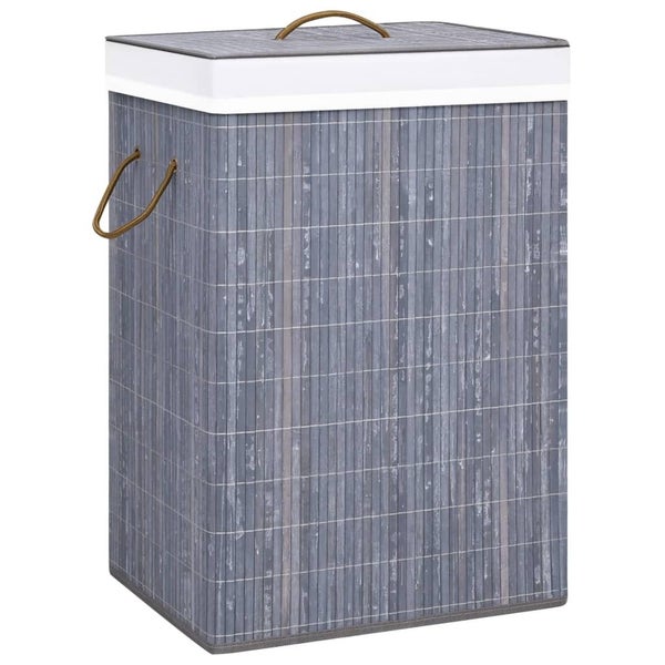 vidaXL Bamboo Laundry Basket with 2 Sections Grey 72 L Carousel 1