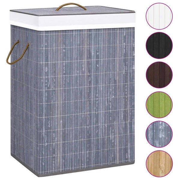 vidaXL Bamboo Laundry Basket with 2 Sections Grey 72 L Carousel 2