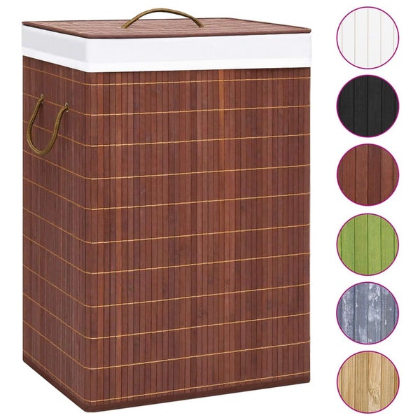 vidaXL Bamboo Laundry Basket with 2 Sections Brown 72 L Carousel 2
