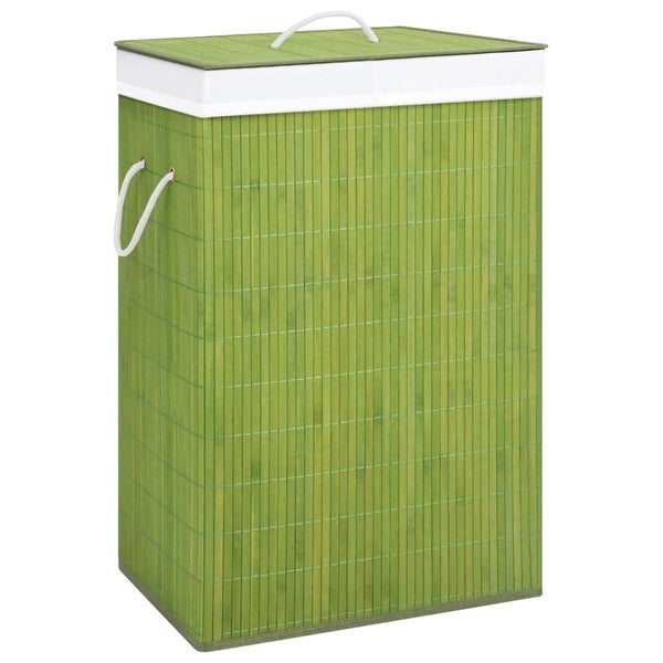 vidaXL Bamboo Laundry Basket with 2 Sections Green 72 L Carousel 2