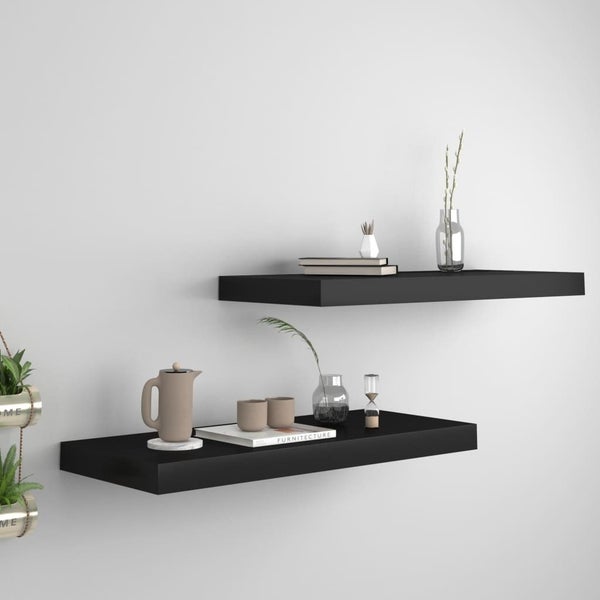 vidaXL Floating Wall Shelves 2 pcs Black 60x23.5x3.8 cm MDF Carousel 1