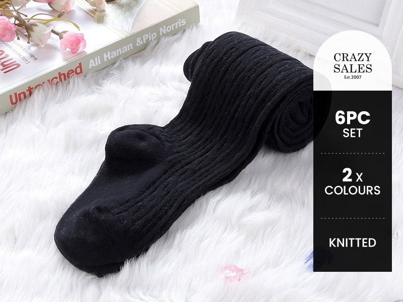 Girls Pantyhose Stockings Knitted - 6 Pieces (3 Black + 3 Navy Blue) Carousel 1